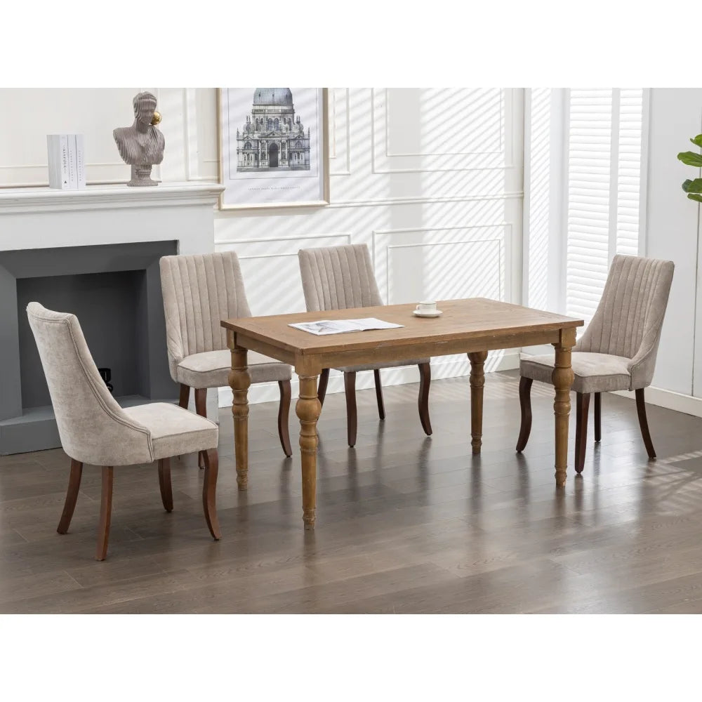 Esszimmerstuhl 2er Set Beige – Modernes Polsterstuhl Set aus Samt mit Nietenverzierung, Knopfung & Holzbeinen bis 127kg