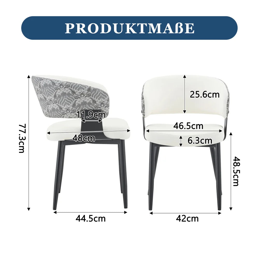 Retro Mid-Century Esszimmerstühle 2er Set Kunstleder – Polstersessel mit Armlehnen Metall