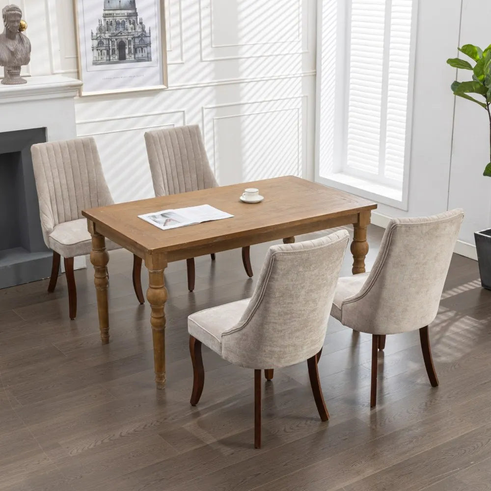 Esszimmerstuhl 2er Set Beige – Modernes Polsterstuhl Set aus Samt mit Nietenverzierung, Knopfung & Holzbeinen bis 127kg