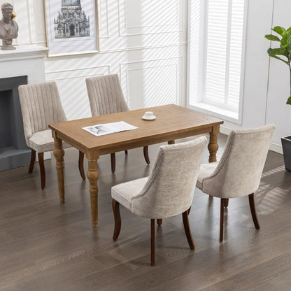 Esszimmerstuhl 2er Set Beige – Modernes Polsterstuhl Set aus Samt mit Nietenverzierung, Knopfung & Holzbeinen bis 127kg