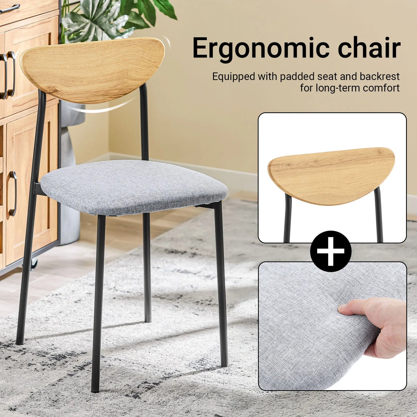 Esstisch Set 5-teilig Holzoptik Natur – Kompakter Esstisch mit 4 Polsterstühlen für die Küche