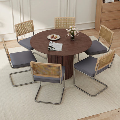 Freischwinger 2er Set Modern – Polsterstuhl Set aus Teddy-Samt & Rattan-Rueckenlehne mit Metallgestell
