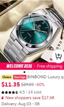 BINBOND Luxus Herrenuhr Blau – Wasserdichte Quarz Armbanduhr mit Chronograph & Datum