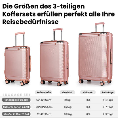 Koffer Set 3-teilig Hartschale Schwarz – Leichtes Reisekoffer Trolley Set mit TSA Schloss & 360 Rollen