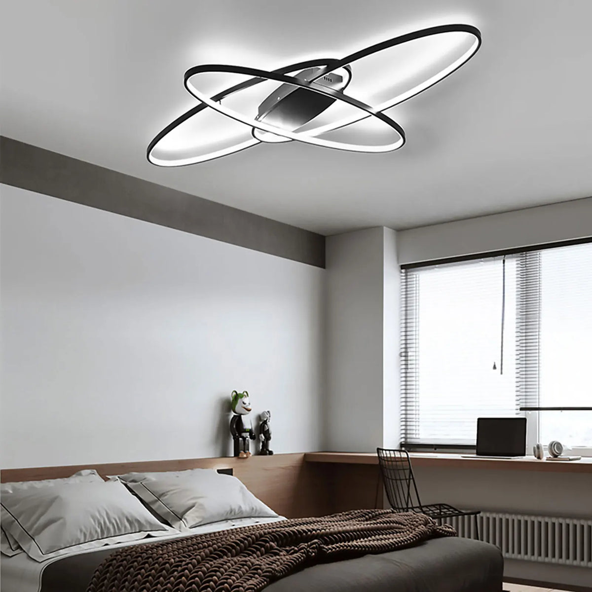 LED Deckenleuchte Schwarz Dimmbar 95 cm – Moderne Designer Lampe mit Fernbedienung