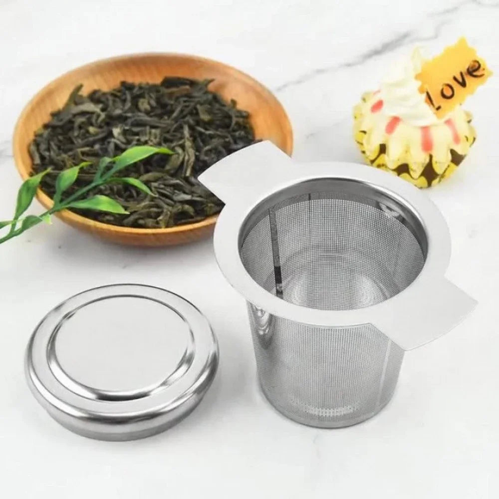 Edelstahl Teeseiher mit Silikondeckel – Feines Tee & Kaffeesieb für Tassen & Kannen