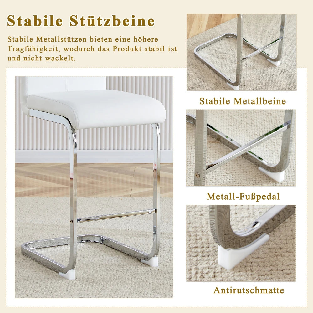 Barhocker 2er Set Silber Weiß – Freischwinger Tresenstühle aus Kunstleder & Metall