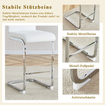 Barhocker 2er Set Silber Weiß – Freischwinger Tresenstühle aus Kunstleder & Metall