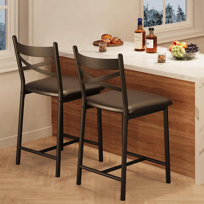 Kunstleder Barhocker 2er Set Schwarz – Moderne Tresenstühle 56cm mit Metallgestell