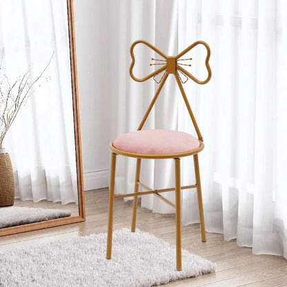Schminktisch Stuhl Rosa mit Schmetterling Rückenlehne – Moderner Samt Kosmetikstuhl Gold