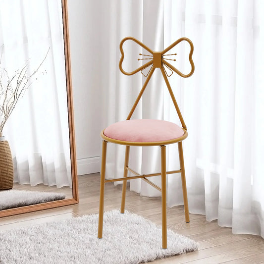 Schminktisch Stuhl Rosa mit Schmetterling Rückenlehne – Moderner Samt Kosmetikstuhl Gold