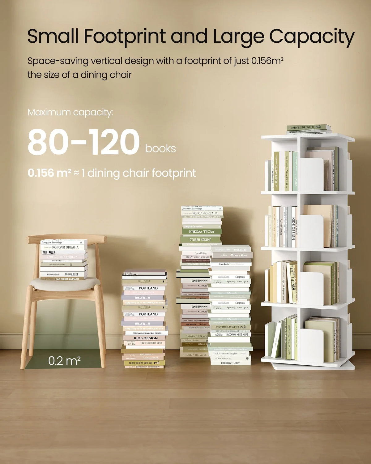 Drehbares Bücherregal Weiß 4 Etagen 128 cm – Standregal 360 Grad Drehbar Raumteiler