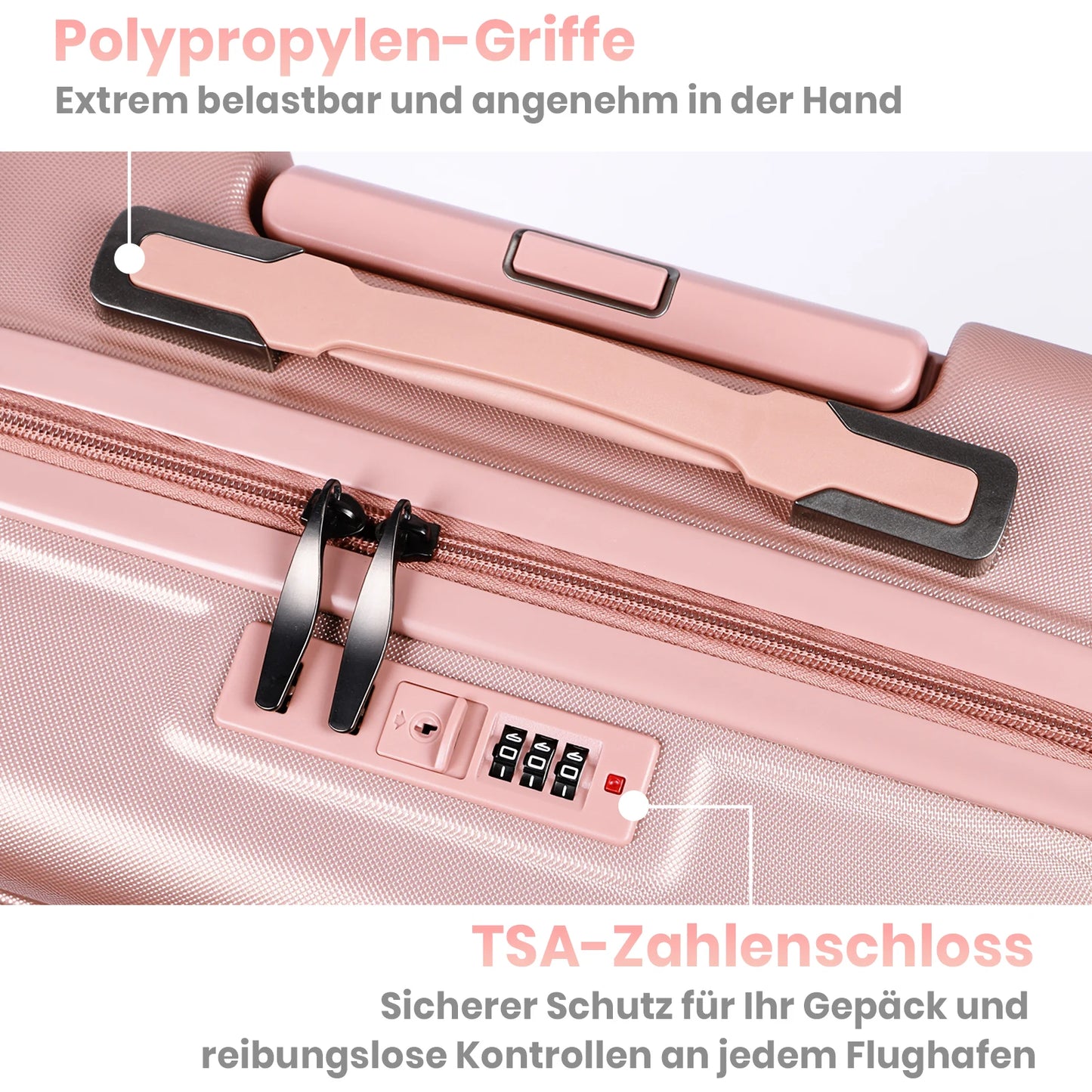 Koffer Set 3-teilig Hartschale Schwarz – Leichtes Reisekoffer Trolley Set mit TSA Schloss & 360 Rollen