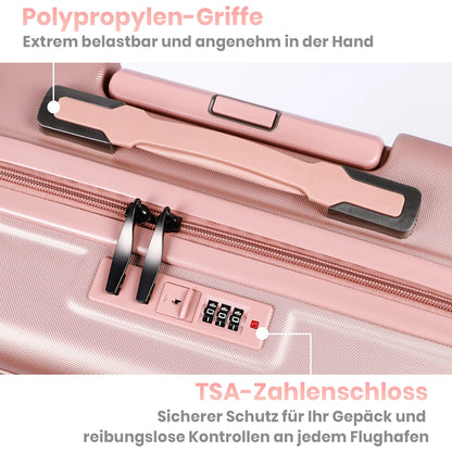 Koffer Set 3-teilig Hartschale Schwarz – Leichtes Reisekoffer Trolley Set mit TSA Schloss & 360 Rollen