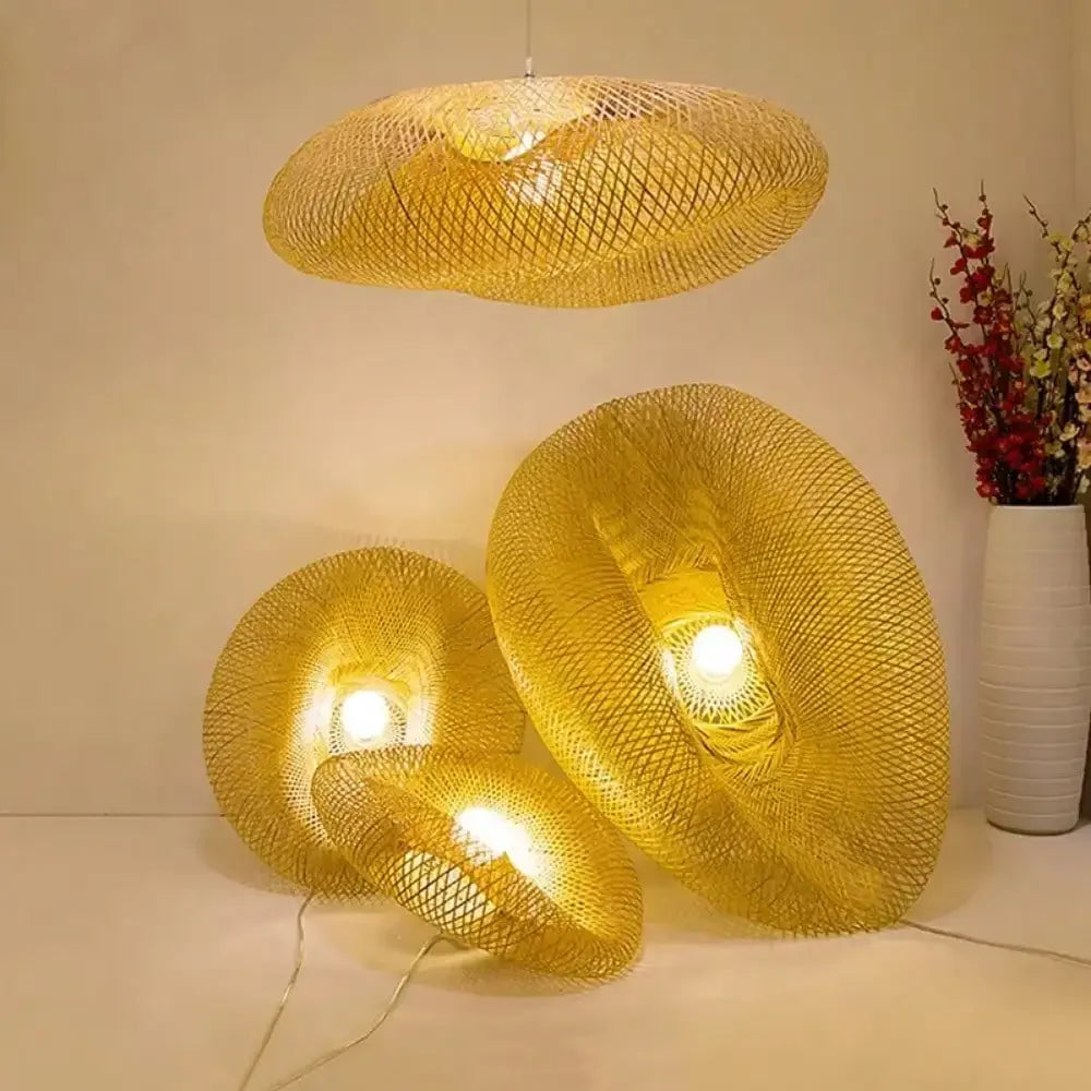 Bambus Hängeleuchten Kronleuchter Handgewebt – Natur Wand & Deckenlampe Hut