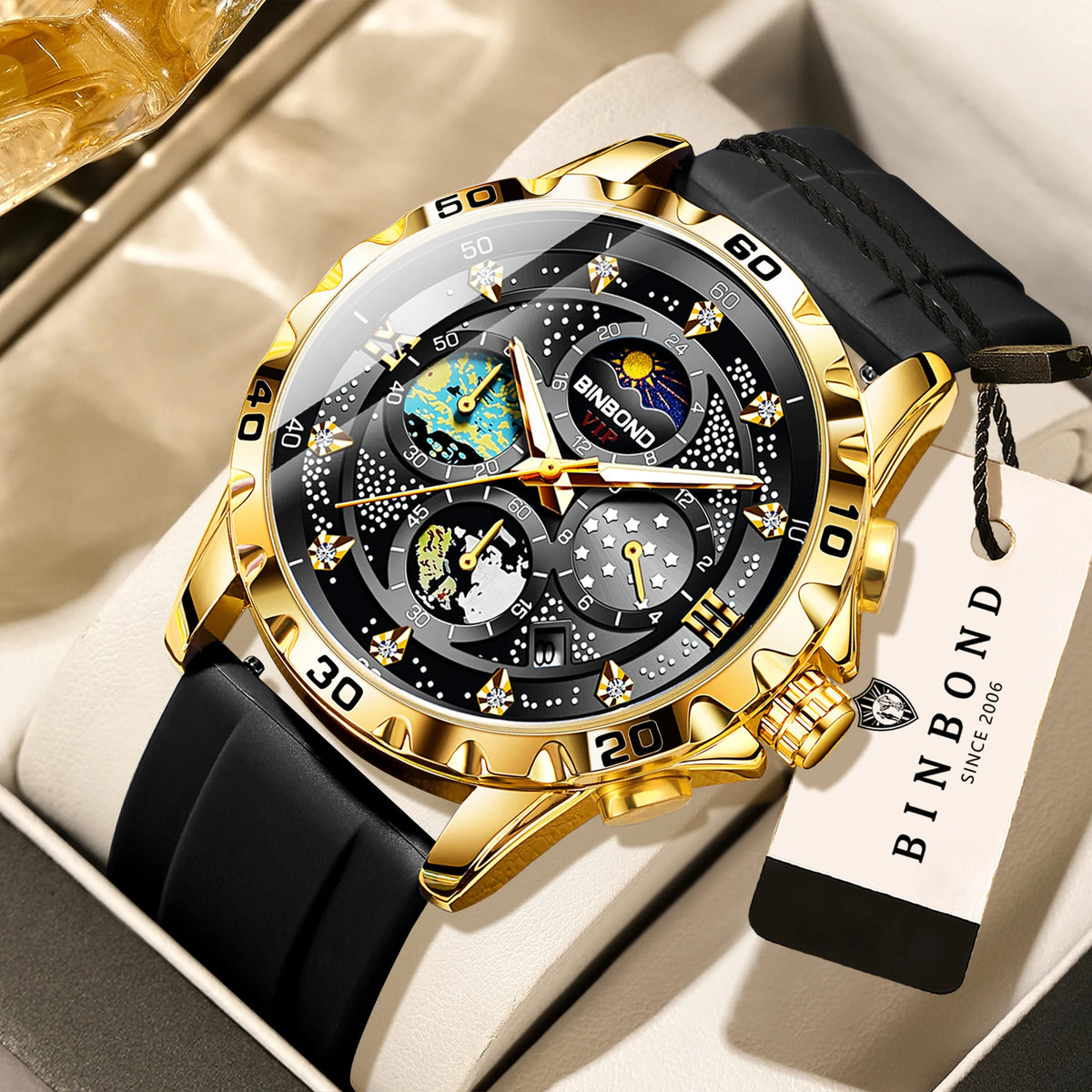 BINBOND Luxus Herrenuhr Blau – Wasserdichte Quarz Armbanduhr mit Chronograph & Datum