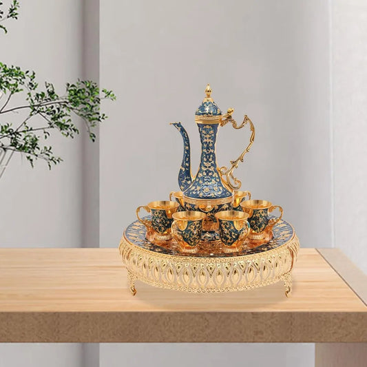 Orientales Tee-Set Vintage Gold & Blau – Elegant Teeservice 8-teilig mit Serviertablett