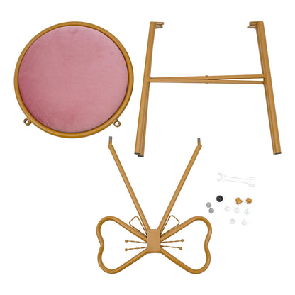 Schminktisch Stuhl Rosa mit Schmetterling Rückenlehne – Moderner Samt Kosmetikstuhl Gold