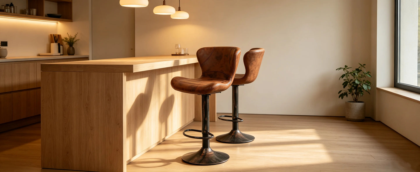 Höhenverstellbarer Barhocker 2er Set Kunstleder – Drehbarer Tresenstuhl Retro Braun