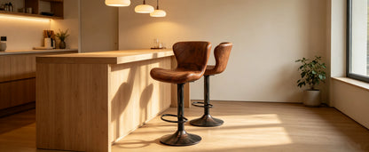 Höhenverstellbarer Barhocker 2er Set Kunstleder – Drehbarer Tresenstuhl Retro Braun