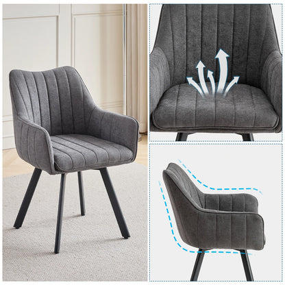 Drehbare Esszimmerstühle 2er Set Leinen – Moderne Polsterstühle mit Metalldesign & Ergo-Rückenlehne