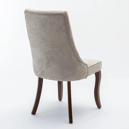 Esszimmerstuhl 2er Set Beige – Modernes Polsterstuhl Set aus Samt mit Nietenverzierung, Knopfung & Holzbeinen bis 127kg