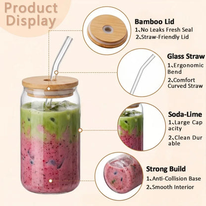 Glasbecher Set mit Strohhalm & Deckel – Trinkgläser für Eiskaffee, Cocktails & Bubble Tea