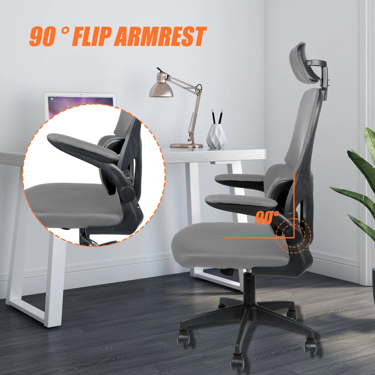Bürostuhl Ergonomisch mit Netzbespannung – Drehstuhl Höhenverstellbar mit Armlehnen & Kopfstütze