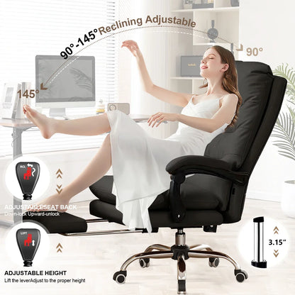 Buerostuhl Ergonomisch Schwarz – Netz Drehstuhl mit Fussstütze & Verstellbarer Lendenstuetze fuer Schreibtisch & Homeoffice