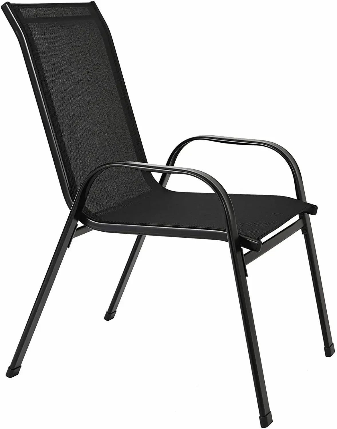Gartenstuehle 4er Set Schwarz – Moderne Stapelstuehle aus Metall & Teslin fuer Balkon, Terrasse & Garten bis 150kg
