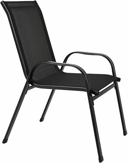 Gartenstuehle 4er Set Schwarz – Moderne Stapelstuehle aus Metall & Teslin fuer Balkon, Terrasse & Garten bis 150kg