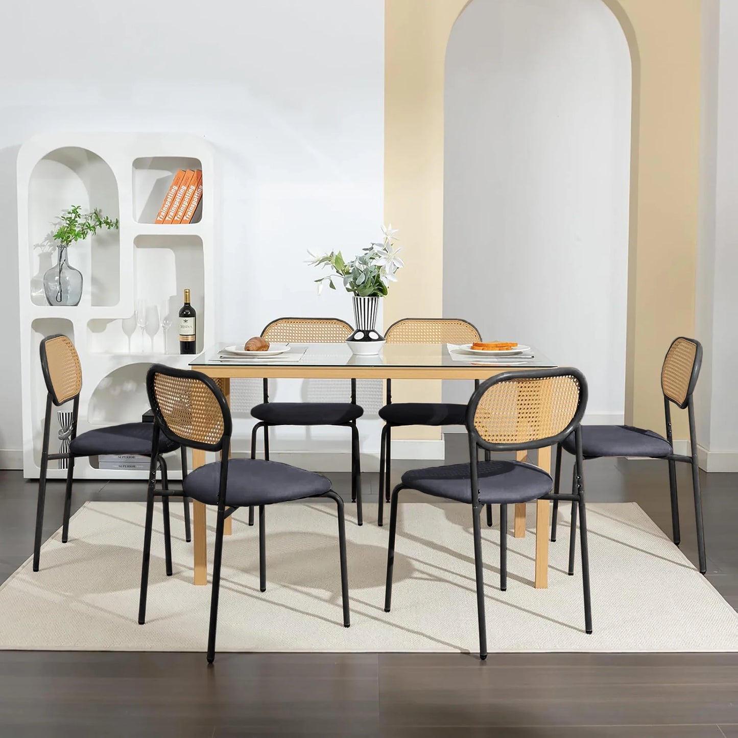 Esszimmerstuhl 2er Set Rattan – Modernes Polsterstuhl Set im Landhausstil mit Metallbeinen bis 150kg