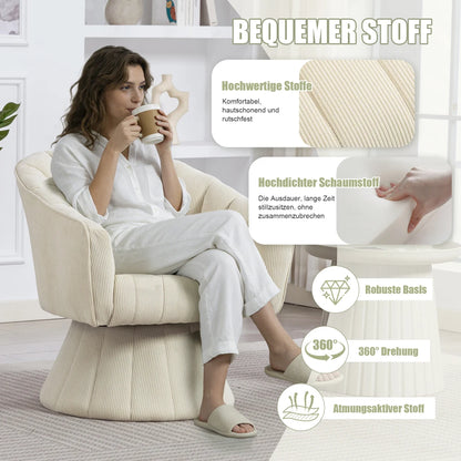 Drehsessel Beige – Modernes 360 Grad Cord Polstersessel Set mit Holzgestell bis 150kg