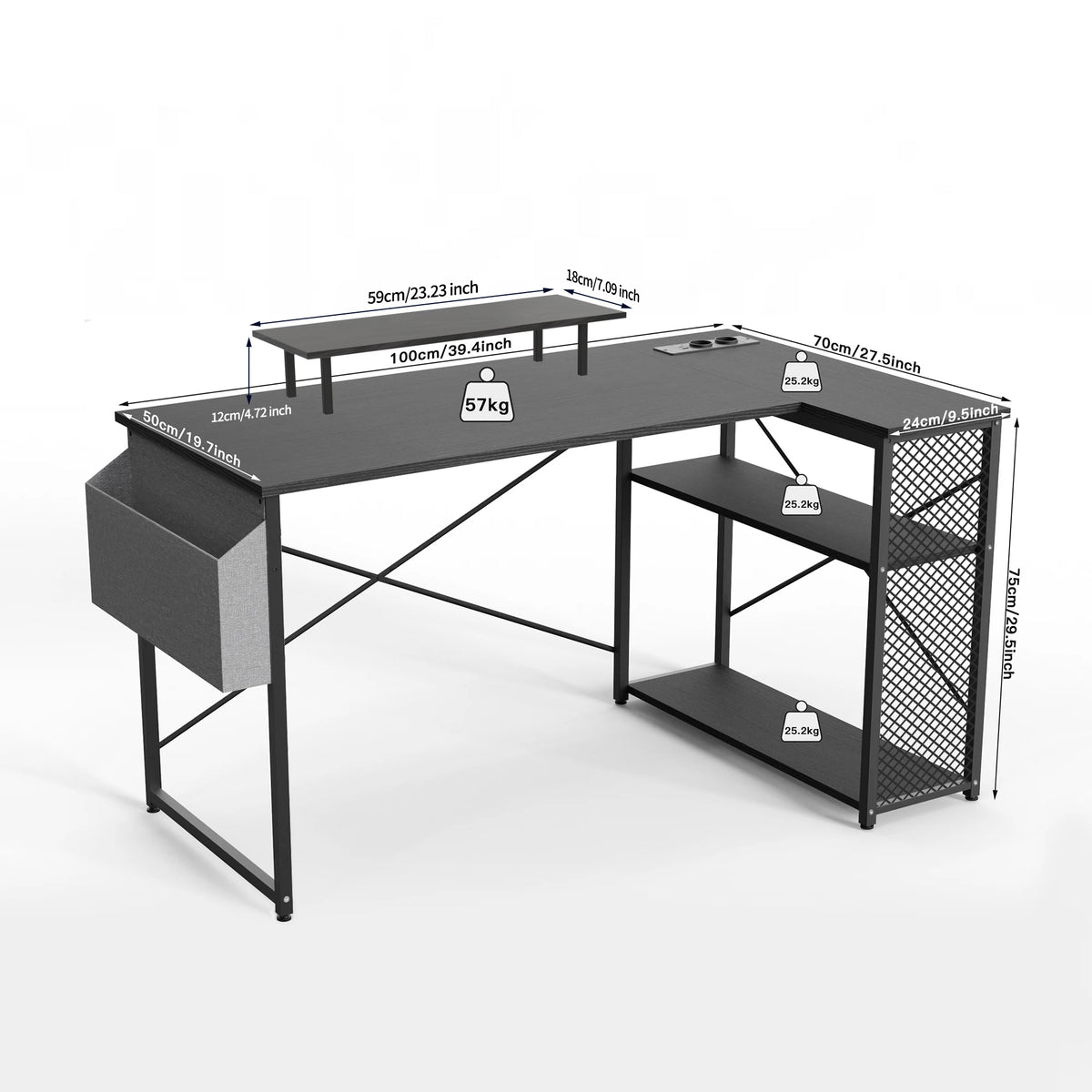 L-förmiger Eckschreibtisch 120 cm Holzoptik – Platzsparender Computertisch mit Steckdosen & Regalen
