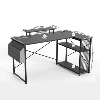L-förmiger Eckschreibtisch 120 cm Holzoptik – Platzsparender Computertisch mit Steckdosen & Regalen