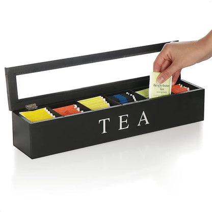 Tee-Organizer aus Holz mit Glasdeckel – Elegante Tee-Aufbewahrungsbox mit 6 Fächern
