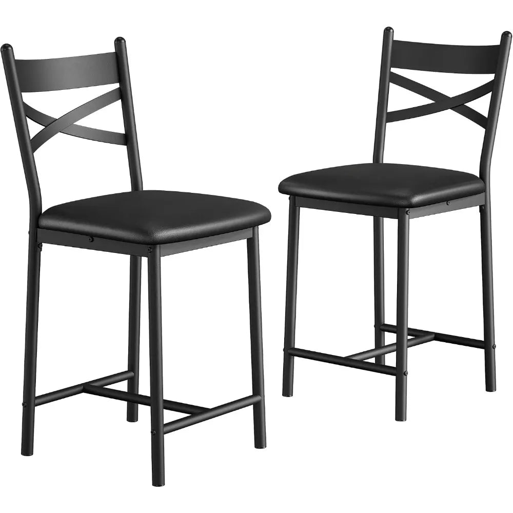 Kunstleder Barhocker 2er Set Schwarz – Moderne Tresenstühle 56cm mit Metallgestell