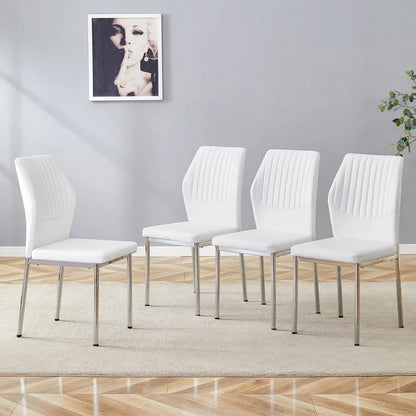 Esszimmerstuhl 4er Set Weiss – Modernes Polsterstuhl Set aus Kunstleder & Metallbeinen in Silber