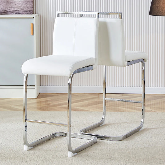Barhocker 2er Set Silber Weiß – Freischwinger Tresenstühle aus Kunstleder & Metall