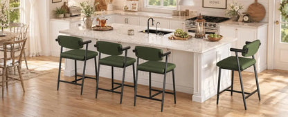 Barhocker 4er Set mit Armlehnen 66cm Braun – Moderne Tresenstühle mit Rückenlehne & Fußstütze