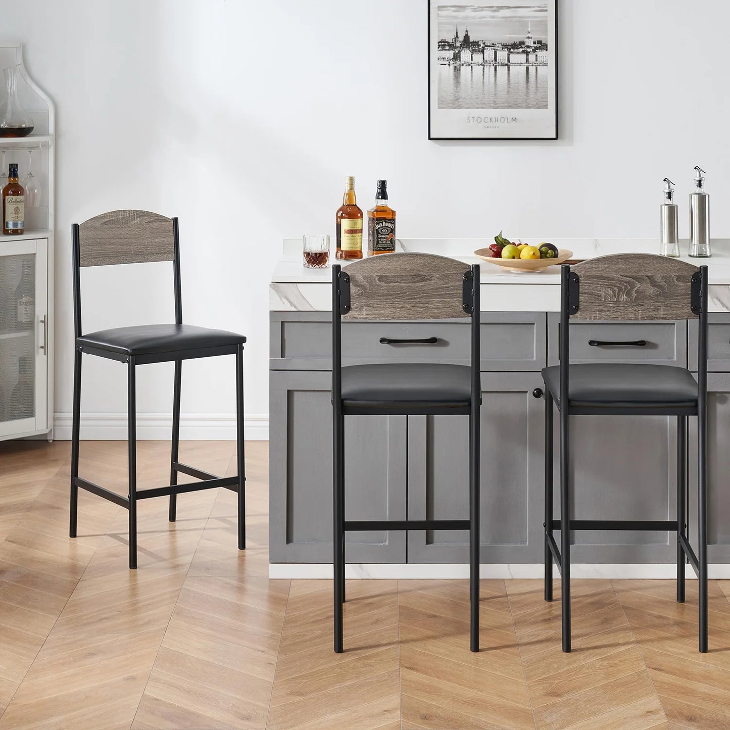 Bartisch Set mit Stühlen 3-teilig – Kompakte Esstisch Kombination mit Regalfächern