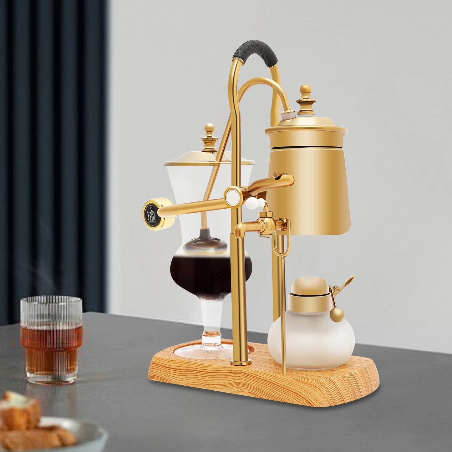 Belgische Siphon Kaffeemaschine Gold – Royale Belgische Kaffee-Siphon aus Edelstahl & Borosilikatglas