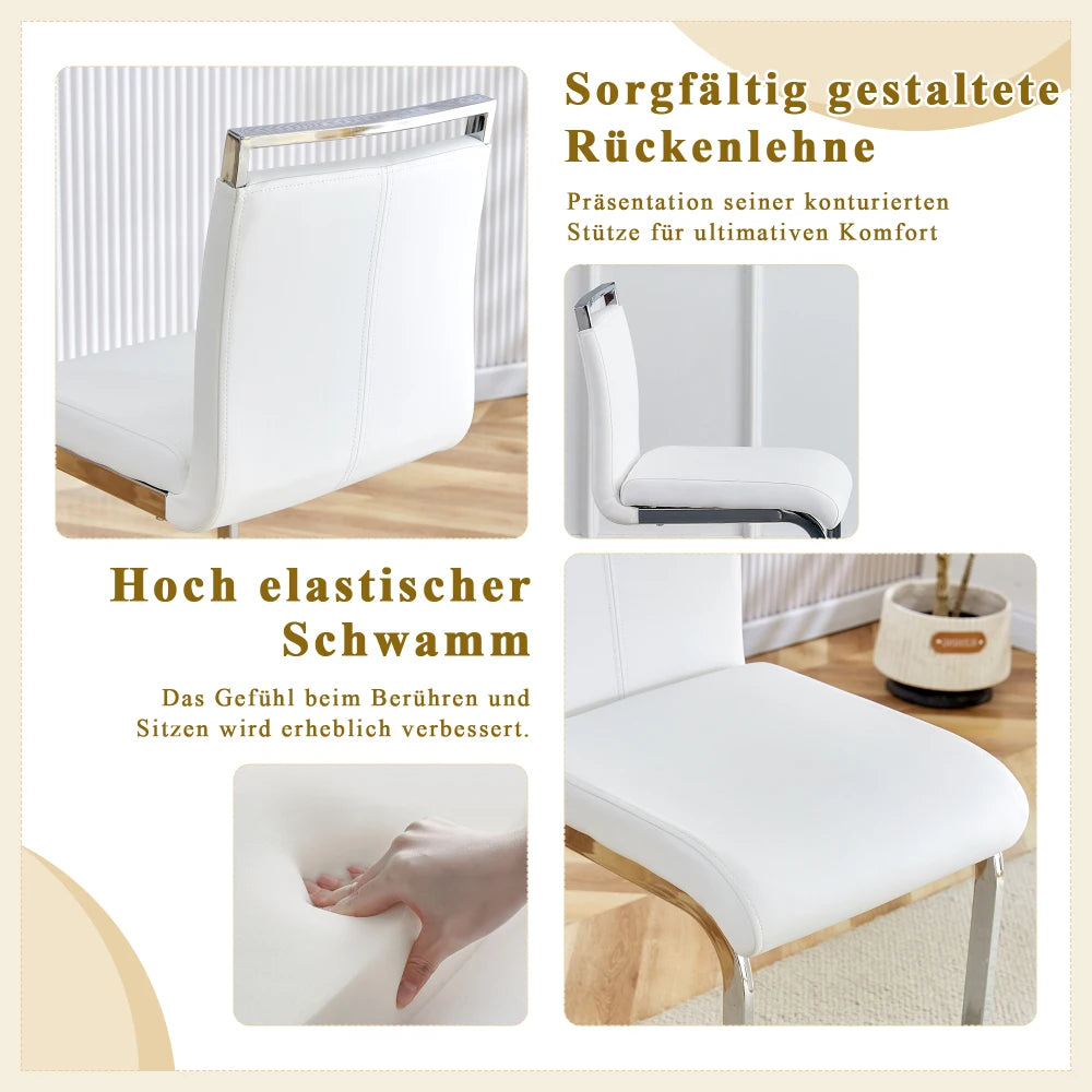 Barhocker 2er Set Silber Weiß – Freischwinger Tresenstühle aus Kunstleder & Metall