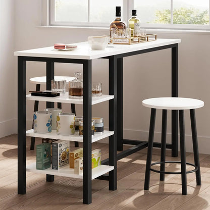 Bartisch Set 3-teilig mit 2 Barhockern – Modernes Stehtisch Set mit Regalfächern für Küche & Esstisch