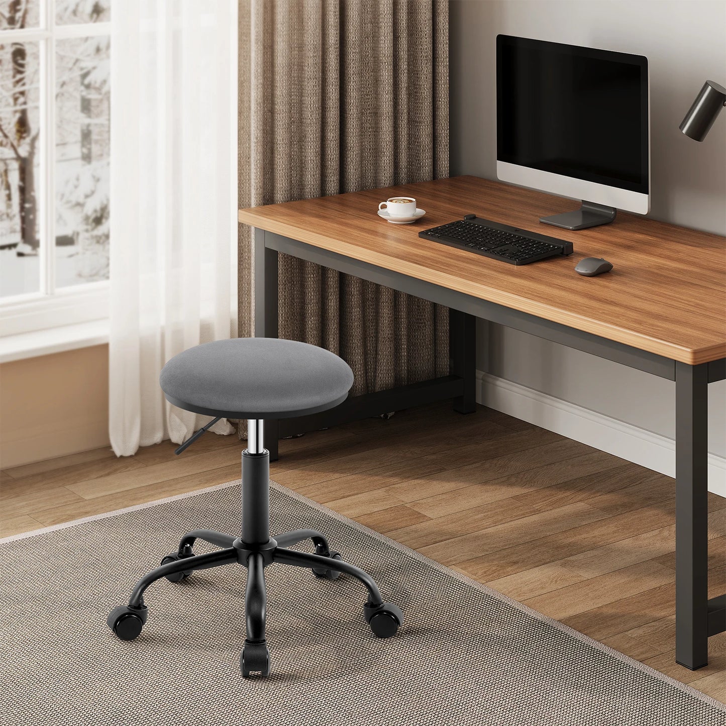 Arbeitshocker mit Rollen Schwarz – Hoehenverstellbarer Drehhocker aus Kunstleder fuer Homeoffice, Kosmetik & Praxis bis 120kg