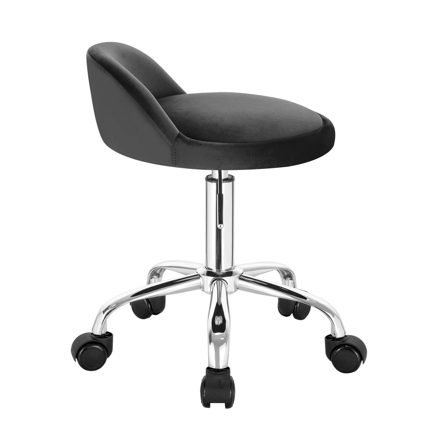 Höhenverstellbarer Rollhocker Samt Dunkelgrau – Ergonomischer Arbeitshocker mit Rückenlehne