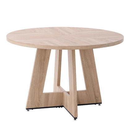 Runder Esstisch Holzoptik 120cm – Moderner Küchentisch mit Holzkreuzgestell für 4-6 Personen