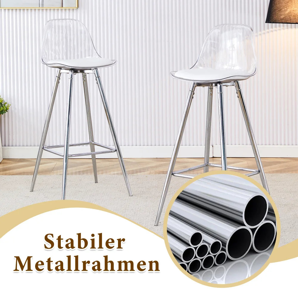 Barhocker 2er Set Modern – Ergonomische Tresenstuehle mit Fussstütze & Metallgestell fuer Kueche & Bar bis 120kg