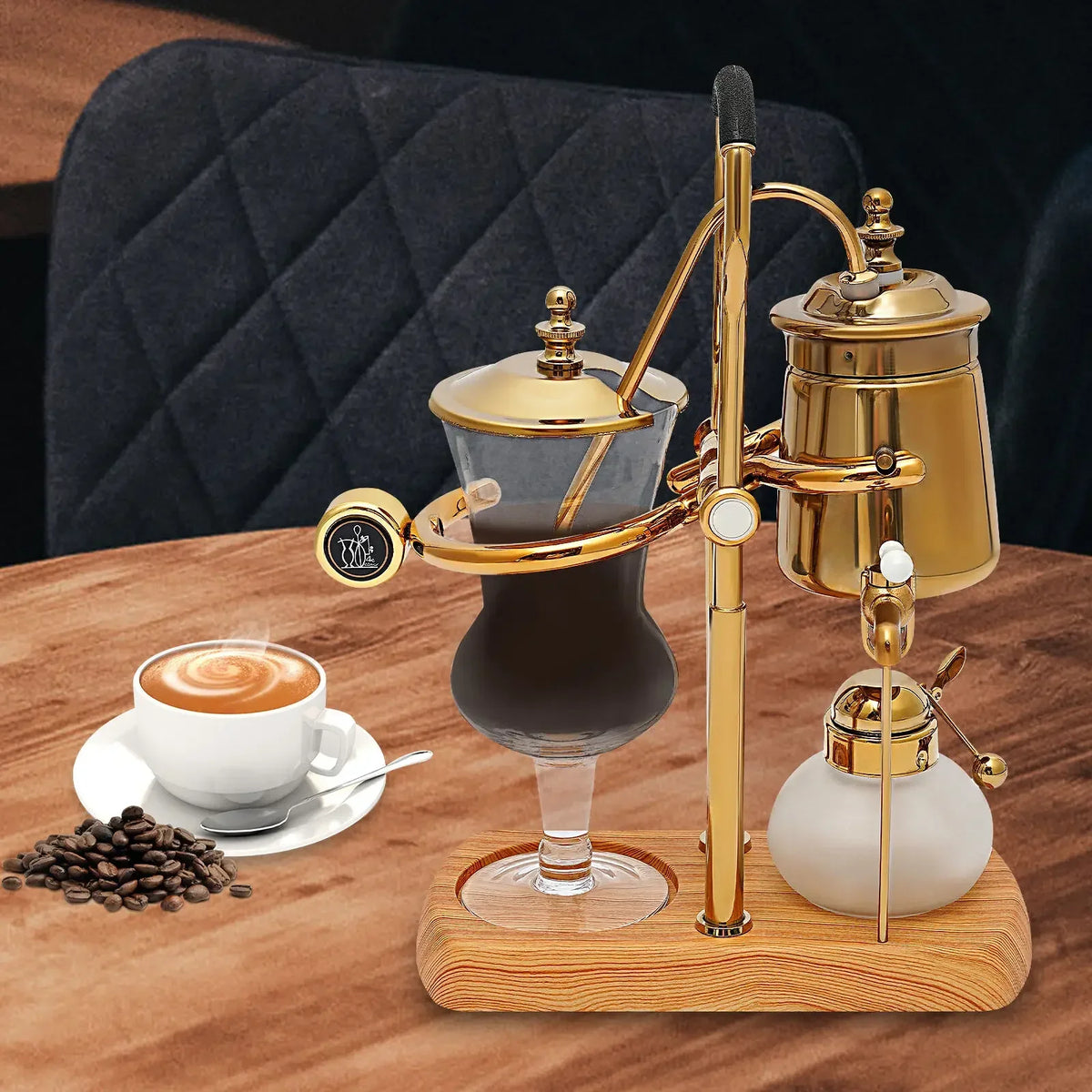 Belgische Siphon Kaffeemaschine Gold – Royale Belgische Kaffee-Siphon aus Edelstahl & Borosilikatglas