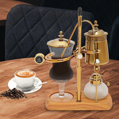 Belgische Siphon Kaffeemaschine Gold – Royale Belgische Kaffee-Siphon aus Edelstahl & Borosilikatglas